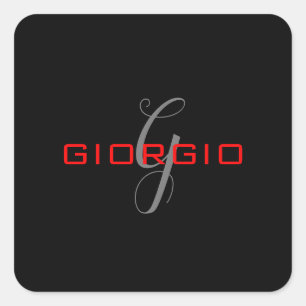 Black Red Your Name Initial Monogram Modern Square Sticker