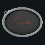 Black Red Your Name Minimalist Modern Calligraphy Belt Buckle<br><div class="desc">Modern Professional Simple Design.</div>