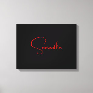 Black Red Your Name Minimalist Modern Calligraphy Canvas Print