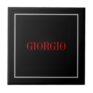 Black Red Your Name Minimalist Personal Modern Ceramic Tile