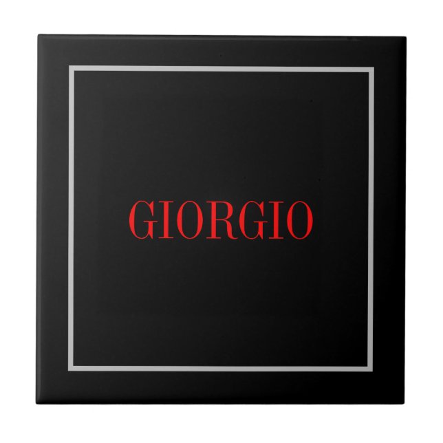 Black Red Your Name Minimalist Personal Modern Ceramic Tile (Front)