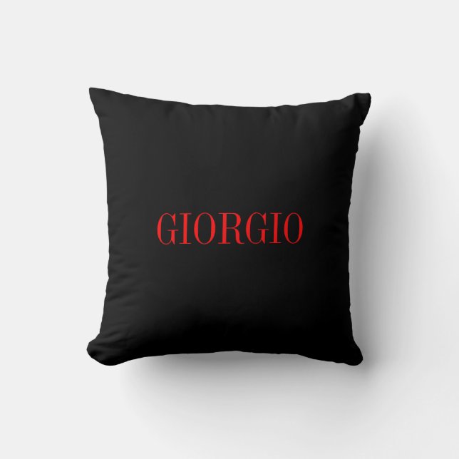 Black Red Your Name Minimalist Personal Modern Cushion (Front)