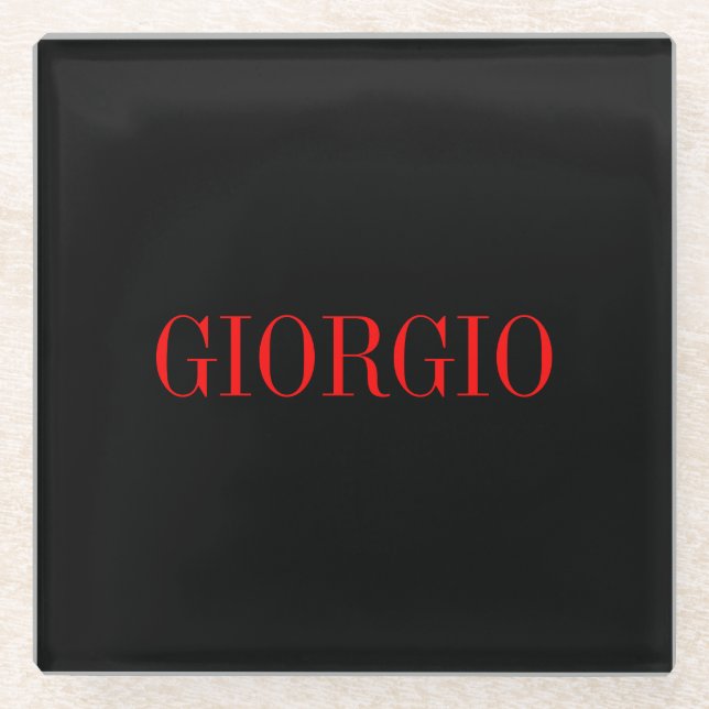 Black Red Your Name Minimalist Personal Modern Glass Coaster (Front)