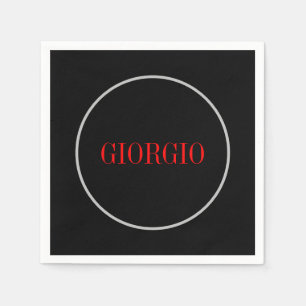 Black Red Your Name Minimalist Personal Modern Napkin