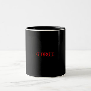 Black Red Your Name Minimalist Personal Modern Two-Tone Coffee Mug