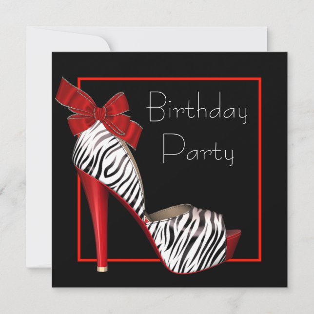 Black Red Zebra Birthday Party Invitations (Front)