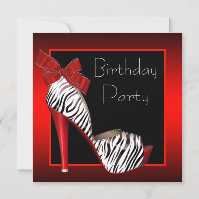 Black Red Zebra Birthday Party Invitations (Front)