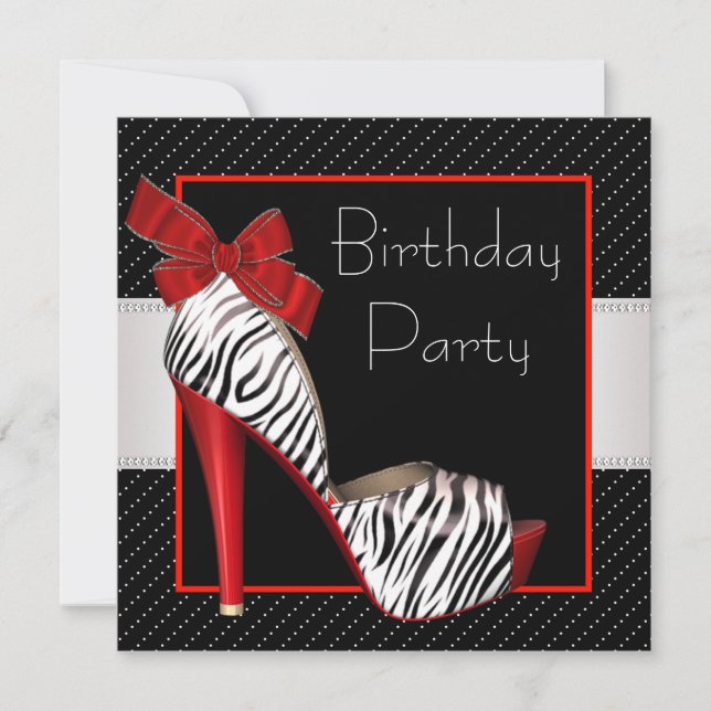 Black Red Zebra Birthday Party Invitations (Front)