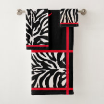 Black & Red Zebra Print Towel Set