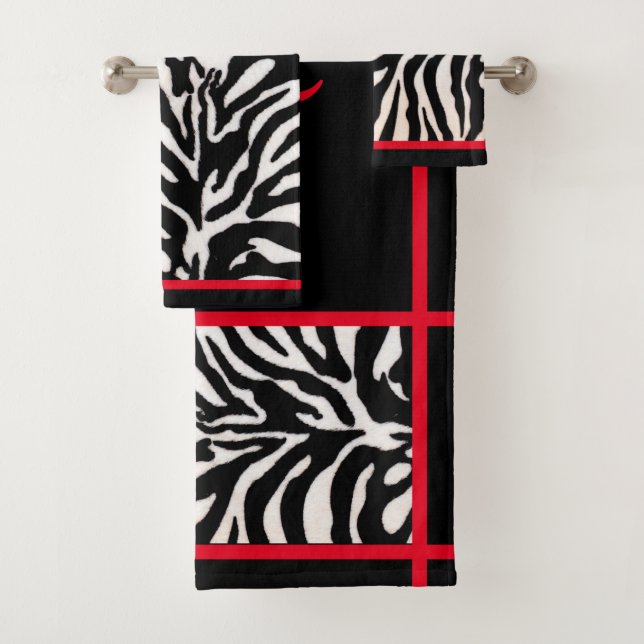 Black & Red Zebra Print Towel Set (Insitu)
