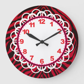 Black & Red Zebra Stripe Clock with Numbers