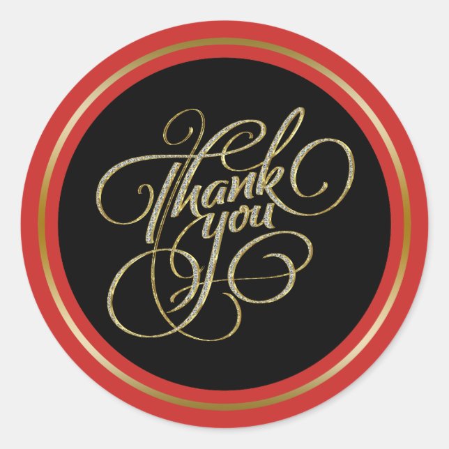 Black & RedFrame ThankYou Typography Classic Round Sticker (Front)