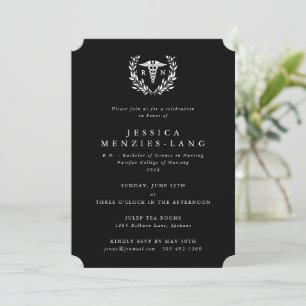 Black Registered Nurse Caduceus+Laurel Wreath Invitation