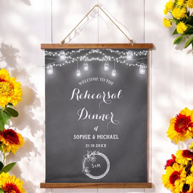 Black Rehearsal Dinner Welcome String Lights  Hanging Tapestry (Creator Uploaded)
