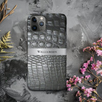 Black Reptile Digital Leather Silver Metal