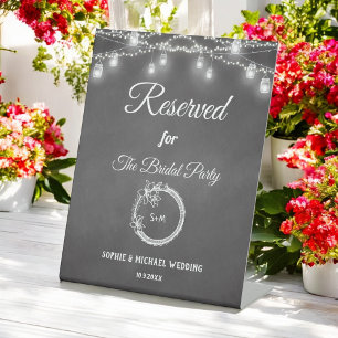 Black Reserved Wedding Mason Jar Rustic Pedestal Sign