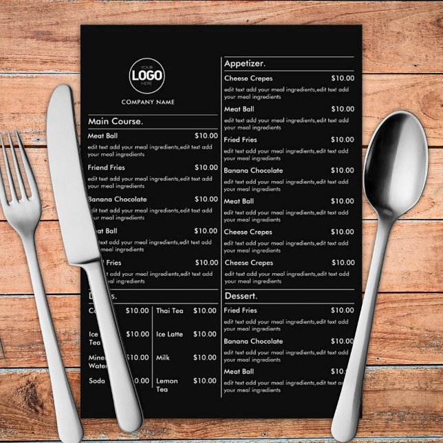 Black Restaurant Table Menu Cards Flat Menu (Creator Uploaded)