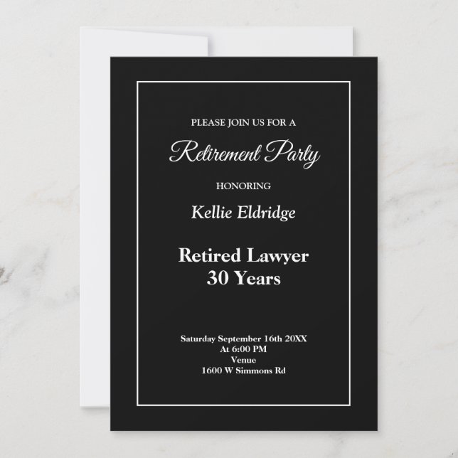 Black Retirement Party Invitation (Front)