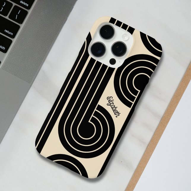 Black Retro Abstract Lines  Case-Mate iPhone Case (Creator Uploaded)