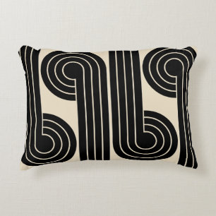 Black Retro Abstract Lines Decorative Cushion