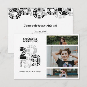 Black Retro Big Numbers 3-Photo Graduation Invitation