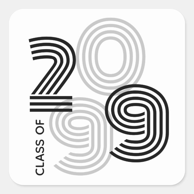Black Retro Big Numbers Class of Square Sticker (Front)