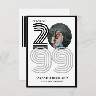 Black Retro Big Numbers Graduation Photo Invitation