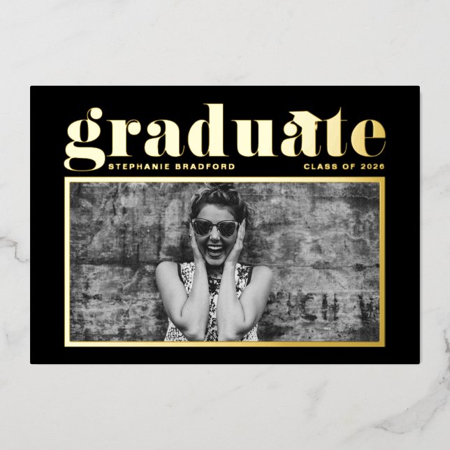 Black Retro Bold Typography Photo Graduation (Front)