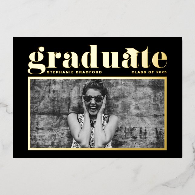 Black Retro Bold Typography Photo Graduation (Front)