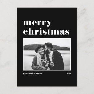 Black Retro Bold Typography Photo Merry Christmas Holiday Postcard