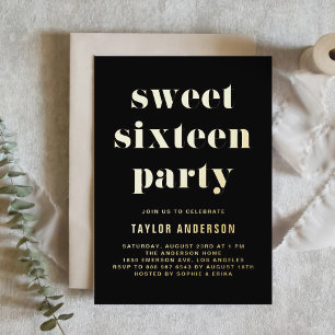 Black Retro Bold Typography Sweet 16 Birthday