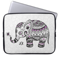 Black Retro Flowers & Elephant Pink Diamonds