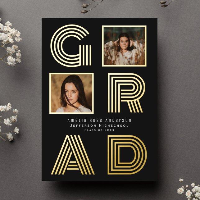 Black Retro Foil Graduation Photo Announcement (Creator Uploaded)