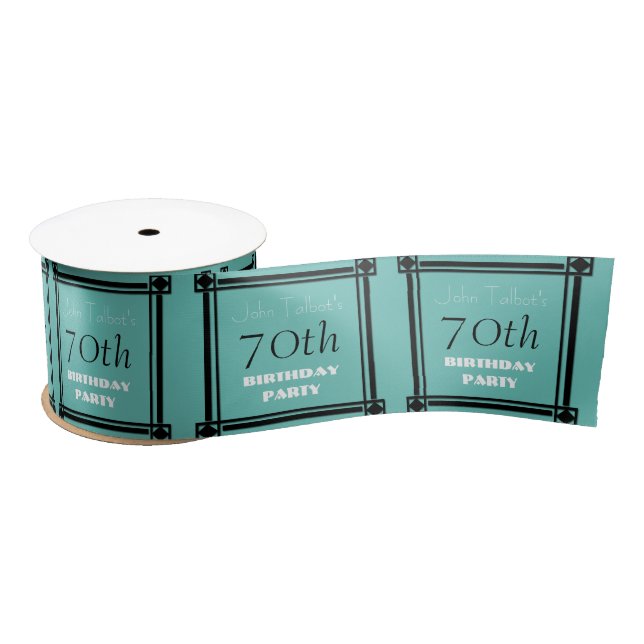Black retro frame 70th Birthday Large Ribbon Satin Ribbon (Spool)