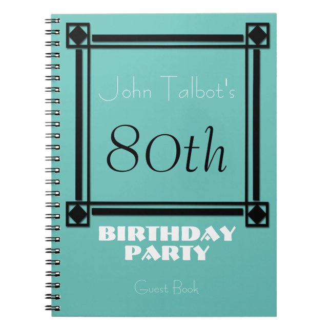 Black retro frame 80th Birthday Party Guest Book (Front)