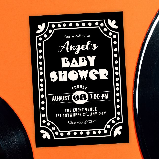 Black Retro fun baby shower Invitation (Creator Uploaded)
