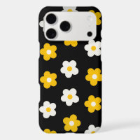 Black Retro Groovy Flower Yellow White