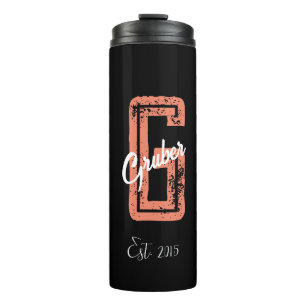 Black Retro Minimalist Modern Monogram Name Thermal Tumbler
