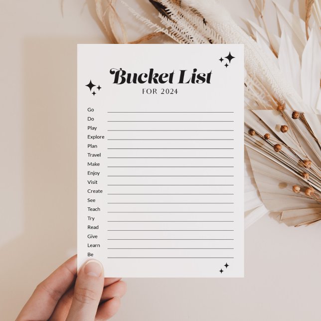 Black Retro New Year's Bucket List for 2024 Card (Creator Uploaded)