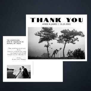 Black Retro Typography 2 Photo Wedding Thank You Postcard