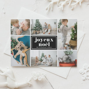 Black Retro Typography Joyeux Noël Photo Collage Magnetic Invitation