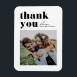 Black Retro Typography Modern Photo Wedding Magnet<br><div class="desc">Send heartfelt appreciation with our customisable photo wedding thank you magnet, designed to beautifully blend retro bold typography with an elegant handwritten script. This thank you magnet offers a unique and stylish way to express your gratitude to guests who celebrated your special day. Personalise the card with your details. You...</div>