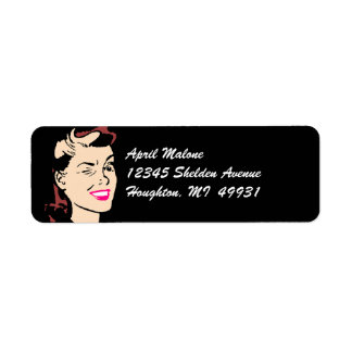 Black Retro Winking Lady Winks Labelling Labels
