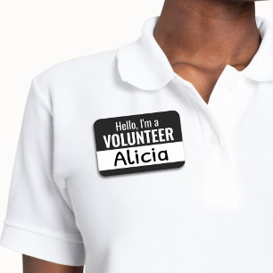 Black Reusable Volunteer Team Member Dry Erase Name Tag