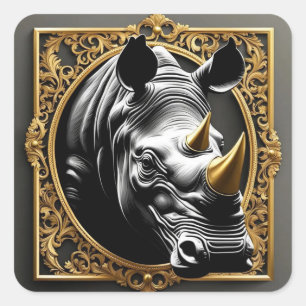 Black rhino gold ornamental frame square sticker