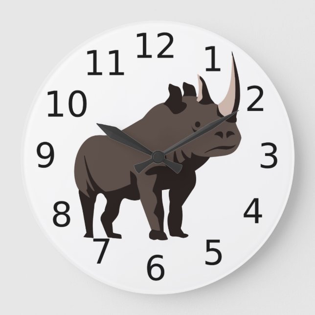 Black Rhino Standing Proud Large Clock (Front)