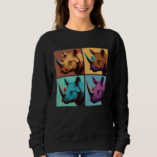 Black Rhinoceros Pop Illustration Colorful Animal Sweatshirt