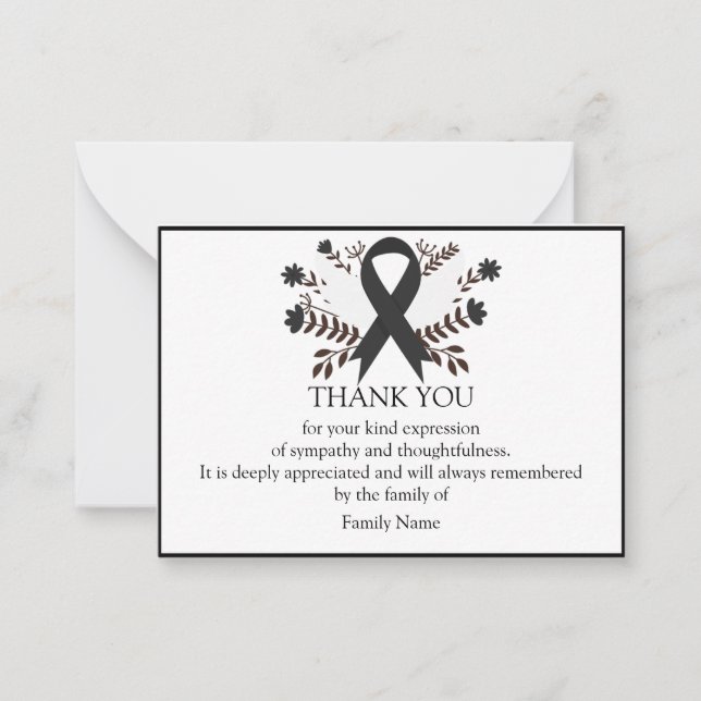 Black Ribbon And Flower After Funeral Cards (Front)