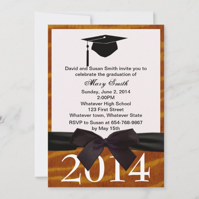 Black Ribbon And Tiger Graduation Invitation (Front)
