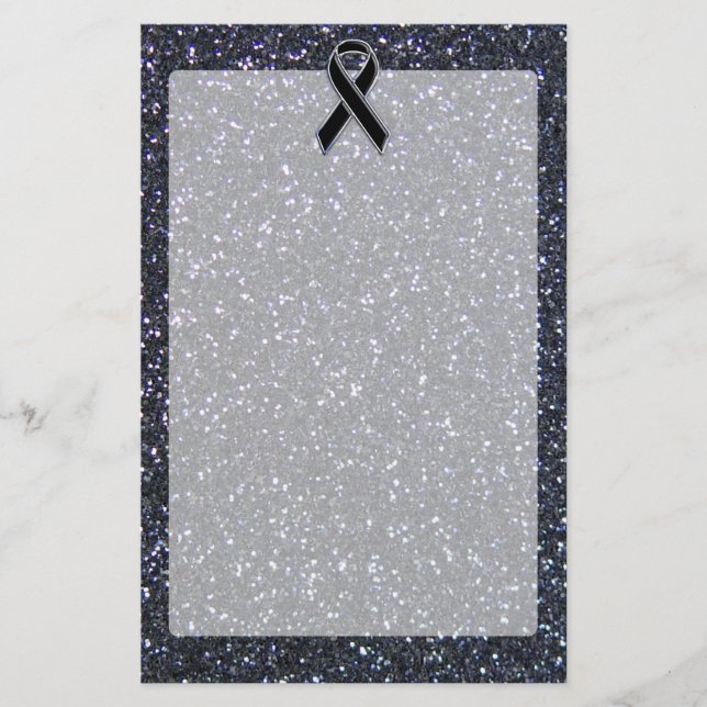 Black Ribbon Awareness Accent Decor Stationery (Front)
